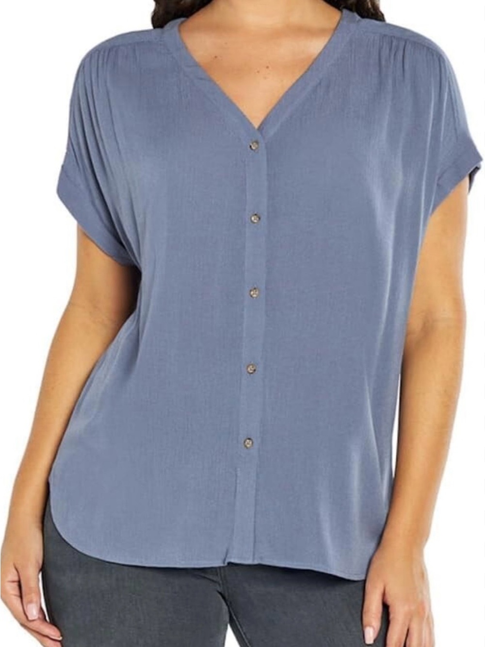 Orvis Blue 100% Rayon Button Front Blouse Women’s XXL Relaxed Short Sleeve Top